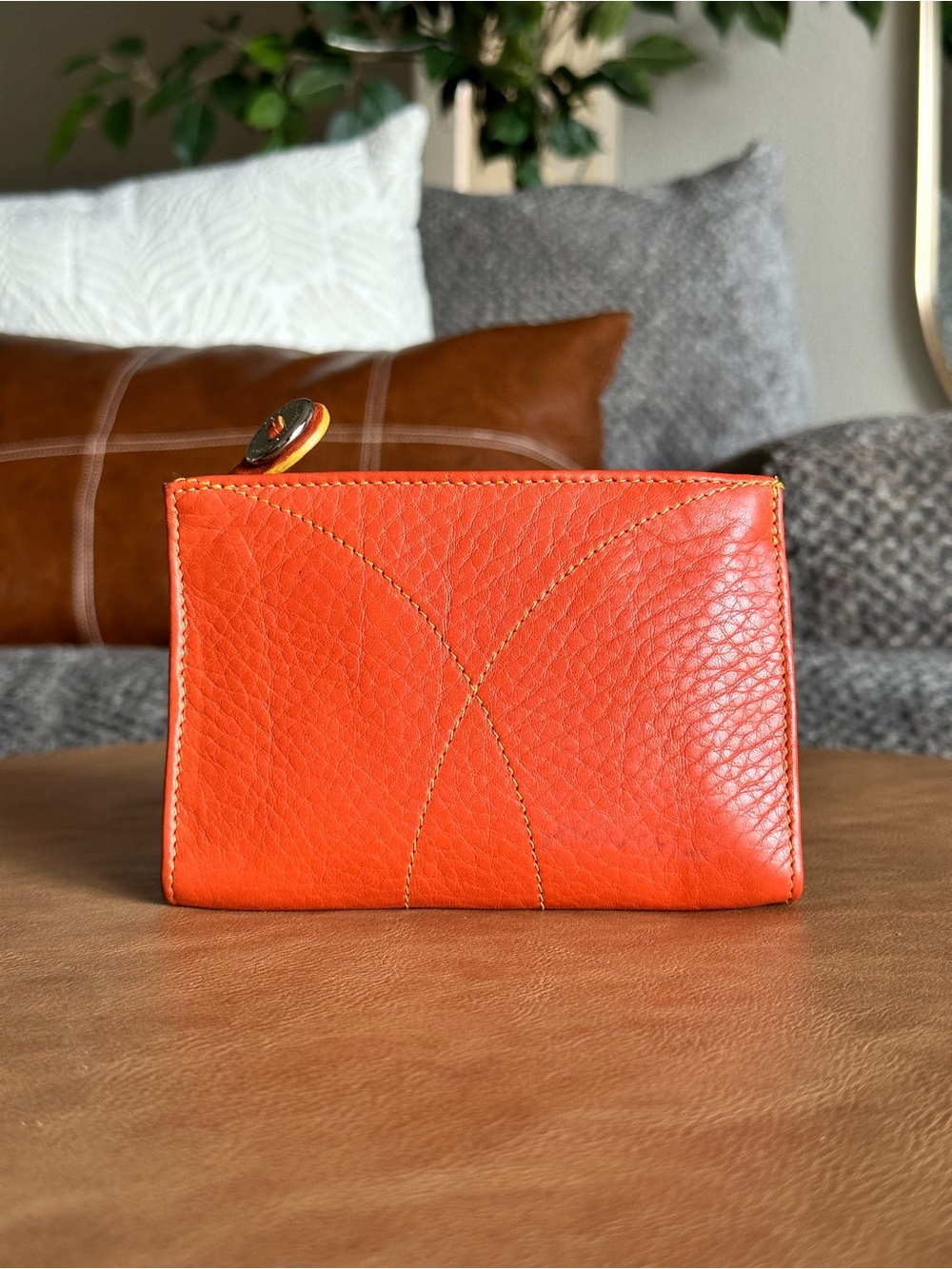 Vintage Cole Haan Pebbled Leather Zip Coin Purse & Key Pouch | Coral Orange - Picture 2 of 8